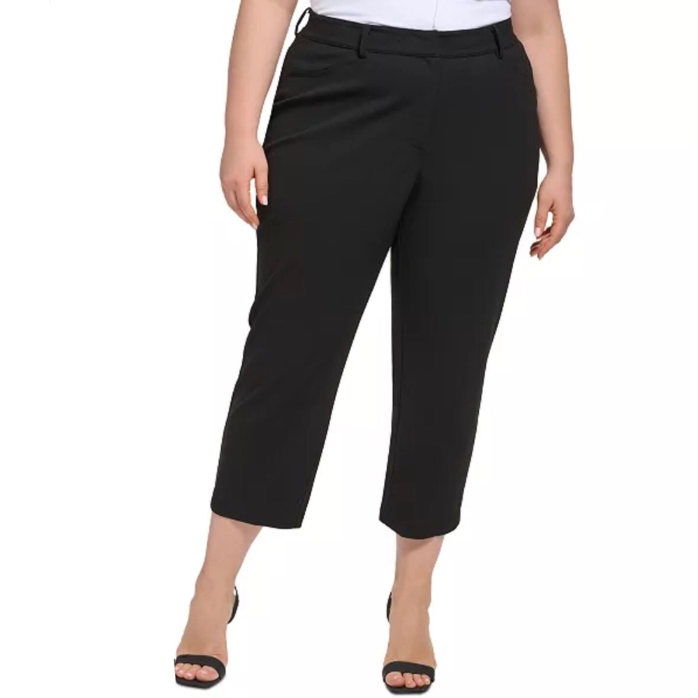 Calvin Klein Womens Black Plus Size Solid Ankle Pants Stretch Knit Size 22W